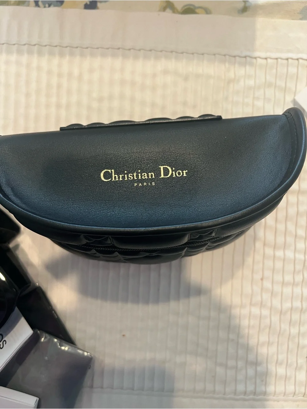 NWT Dior Black Quilted Leather Belt Bag and smaller case with Blue Sunglasses